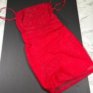 lucy in the sky strappy dress (shimmery red)